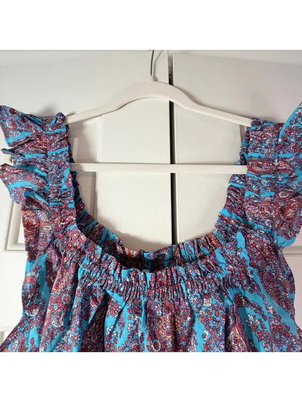 J.Crew Paisley Teal Blue Flutter Strap Tank Dress NWT Boho Preppy